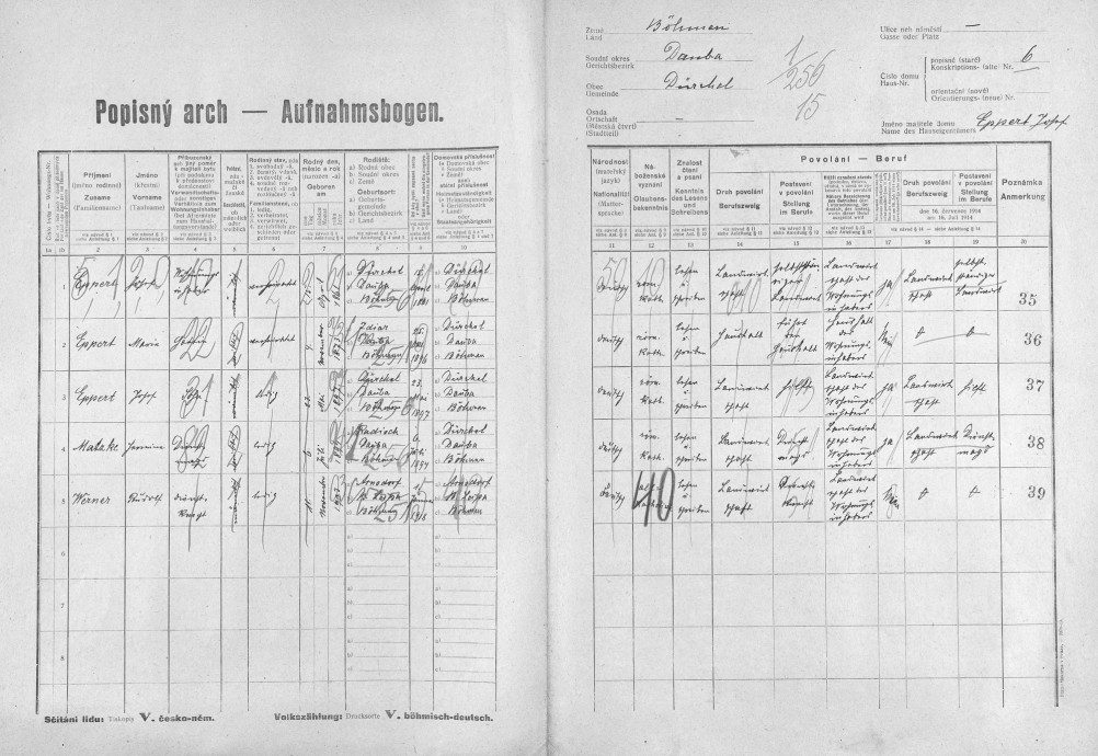 Sčítací list obce Drchlava 1921